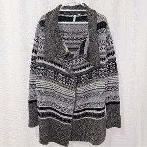 Relativity Gray Black Fair Isle Open Front Cardigan Sweater XL Cozy